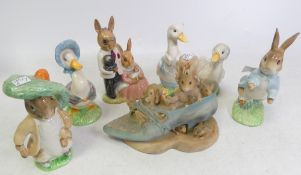 Royal Doulton, Beatrix Potter figures Benjamin Bunny, Peter Rabbit, Mr Drake Puddleduck, Jemima