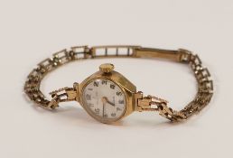 9ct gold ladies wristwatch with 9ct gold bracelet, case and strap 6.9g.