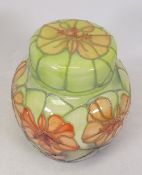 Moorcroft, Nasturtium design ginger jar. Moorcroft Collectors Club. Height: 15.5cm