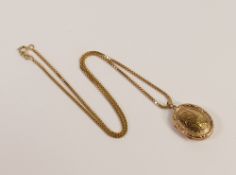 9ct gold oval locket and 9ct gold necklace, 9.5g.