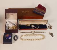 A collection of costume jewellery including various wristwatches including two gold plated Accurist,