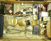 A collection of ladies costume jewellery including various wristwatches, chains, earrings, Silver,