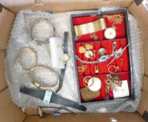 Good job lot of costume & other jewellery, includes silver cocktail watch, brooches, bracelets,