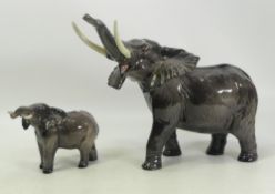 Beswick grey gloss African trumpeting elephants tallest 26cm(2)