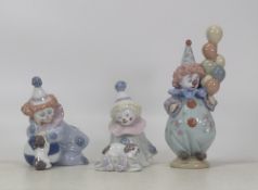 Lladro Pierrot Clown figures to include clown with puppy on knee 5277, clown with puppy and ball