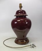 Maroon Red Ground Table Lamp with Gilt Bands. Height: 44cm