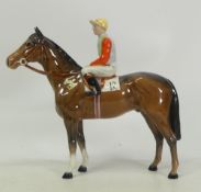 Beswick gloss brown race horse with Jockey model 1037 'Walking Racehorse' 20cm tall