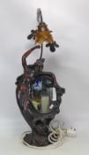 Art Nouveau style lamp featuring a lady figure integrated with a mirror. a/f. (H: 71cm)