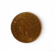 US $1 dollar Gold Coin, dated 1862, 1.6g.