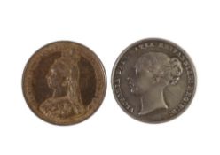 2 x Victoria shillings 1844 & 1887 (2)