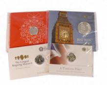 £100 fine silver UK coin BIG BEN 62.86g & 3 x fine silver £20 coins