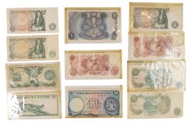 A collection of bank notes including Page Five pound note, 2 x Forde 10 Shilling notes, 2 x Page one