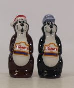 Wade Hams Bear figures, Blue cap 1996 & Red Santas hat. (2)