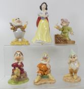 Royal Doulton Walt Disney Classic Snow White and the Seven Dwarfs to include Snow White SW9, Dopey