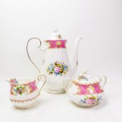Royal Albert large coffee pot in the Lady Carlyle pattern, together with a matching lidded sugar