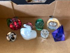 Collection of art glass paperweights, including Caithness and a Swarovski owl (1 tray).