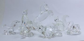Swarovski Crystal animal figurines to include Penguin, Rearing horse, Dolphin, Butterfly,