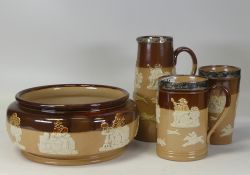 Doulton Lambeth Salt Glazed Stoneware late 1900cc. Relief design depicting tavern and hunting scenes