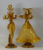 Two Venetian Glass Murano figures, lady and gentleman. Hand detached but present. (H: 45cm) (2)