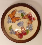 Moorcroft Plate 783/10, 'Butterfly designer Rachel Bishop on cream ground measures 30cm including