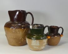 Doulton Lambeth Salt Glazed Stoneware Jugs late 1900cc. Relief design depicting tavern and hunting