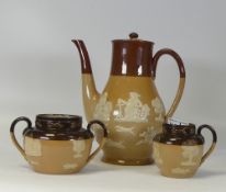 Doulton Lambeth Salt Glazed Stoneware Coffee Set early 20th century. Relief design depicting