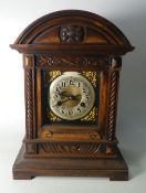 Early 20th century Chiming Wooden Mantle Clock 38cm tall x 28cm wide x 20cm deep