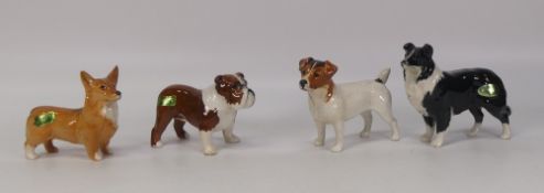 Beswick, four dogs to include Jack Russell, Bull Dog, Corgi and Border Collie. (4)