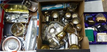 A mixed collection of silver-plated items to include goblets and trays, etc, together with coins,
