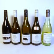 Five 750ml bottles of wine, Les Arbousiers 12% x 2, The Black Pig 10.5%, 16 Little Black Pigs 13.