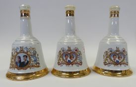 Three Bell's Whisky full and sealed porcelain decanter's to commemorate 60th Birthday of Her Majesty