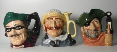 Royal Doulton large character jugs to include Veteran Motorist D6633, Dick Turpin D6528 and Smuggler