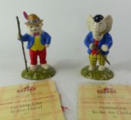 Boxed Royal Doulton Rupert Figures Looking Like Robin Hood RB6 and Pretending to be an Outlaw RB2,