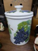 Portmeirion Pomona pattern ceramic cylindrical bread bin, height including lid 37cm.