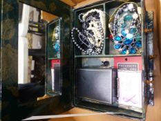 Ladies' jewellery chest and costume jewellery contents, including beads, brooches, necklaces, Sekond