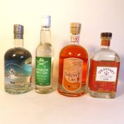 A 50cl bottle of Melted Snowman Gin, a 70cl bottle of Graveney Gin, a 70cl 20% Bakewell Gin Liqueur,