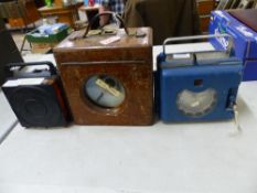 Vintage wooden cased 'The Automatic Timing Clock Company' pigeon racing clock, together with two