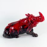 Royal Doulton large Flambe Rhinoceros. Max length 43cm
