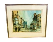 Brian Richard Entwistle, watercolour of a busy Liverpool street scene, Church Street Whitechapel,