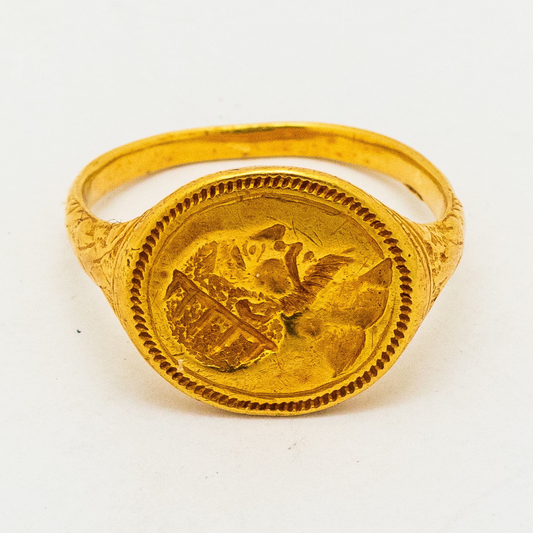 High carat gold ring of unknown age or origin, but appears to be 18th century or earlier, size U