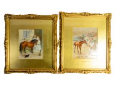 Helena Jane MAQUIRE, (1860-1909) watercolours of woman, children and horse, 24cm x 19.5cm, and