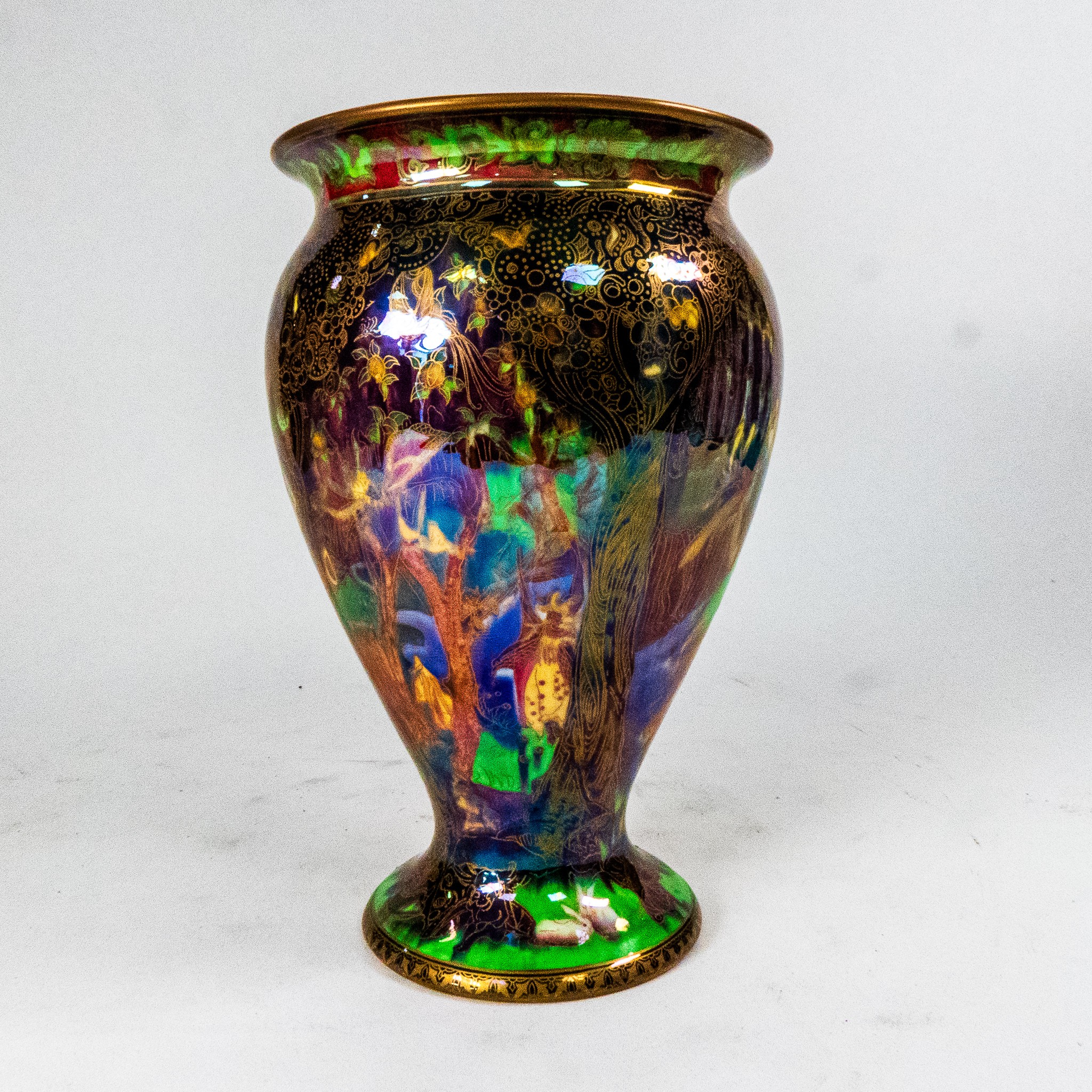 Wedgwood Fairyland Lustre vase decorated in the rare Jewelled Tree design featuring cat, mouse and - Image 4 of 6