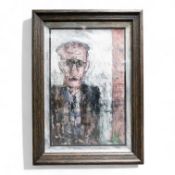 Arthur BERRY (1925-1994) A large portrait of a lone man with solemn expression, mixed media,