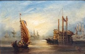 19th century oil on board, maritime scene, English school, in gilt frame, 19cm x 29cm.