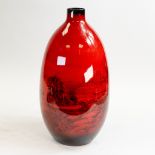 Royal Doulton large Flambe vase 1622, decorated all around with countryside and river scene with men