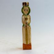 Antique Folk Art hand painted Religious figure of woman holding a chalice, h.27cm.