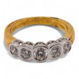 18ct yellow Gold hallmarked collet set diamond 5 stone ring, estimated total diamond weight 1ct,