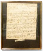 Framed letter from Collage of Arms dated 1763 by Sir Isaac Heard, 19cm x 23cm, framed.