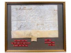 Medieval Document Sir Henry Hastings, dated 1607, 25cm x 17cm, framed.