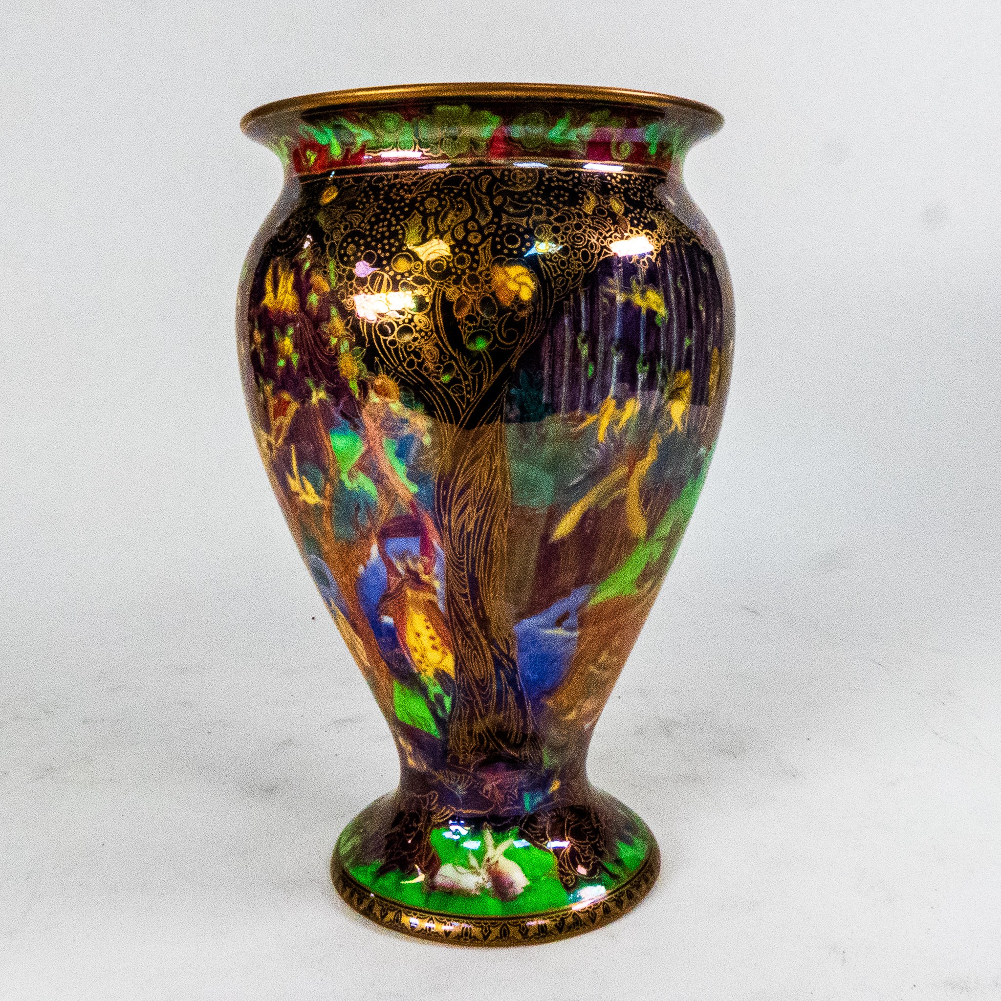 Wedgwood Fairyland Lustre vase decorated in the rare Jewelled Tree design featuring cat, mouse and - Image 2 of 6